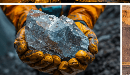 A miner holding a freshly extracted critical mineral ore sample