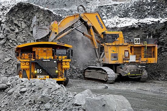 Mining equipment at an active site