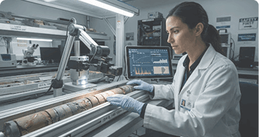 Scientist analyzing mineral deposit samples