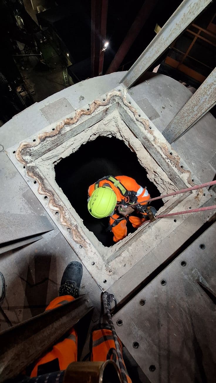 Technician performing maintenance work at an active mine site